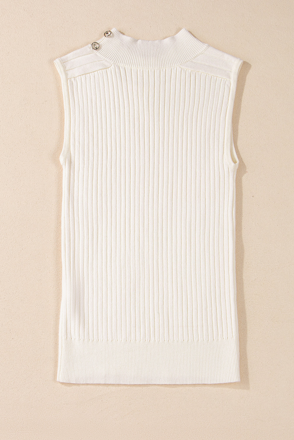 White Ribbed High Neck Knit Top