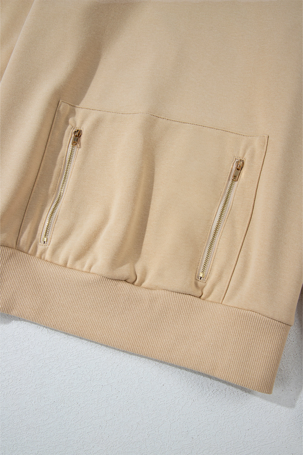 Parchment Zipped Pocket Plain Drawstring Hoodie