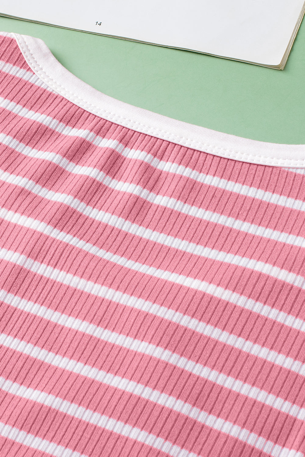 Pink Stripe Contrast Trim Sleeveless Ribbed Slim Top