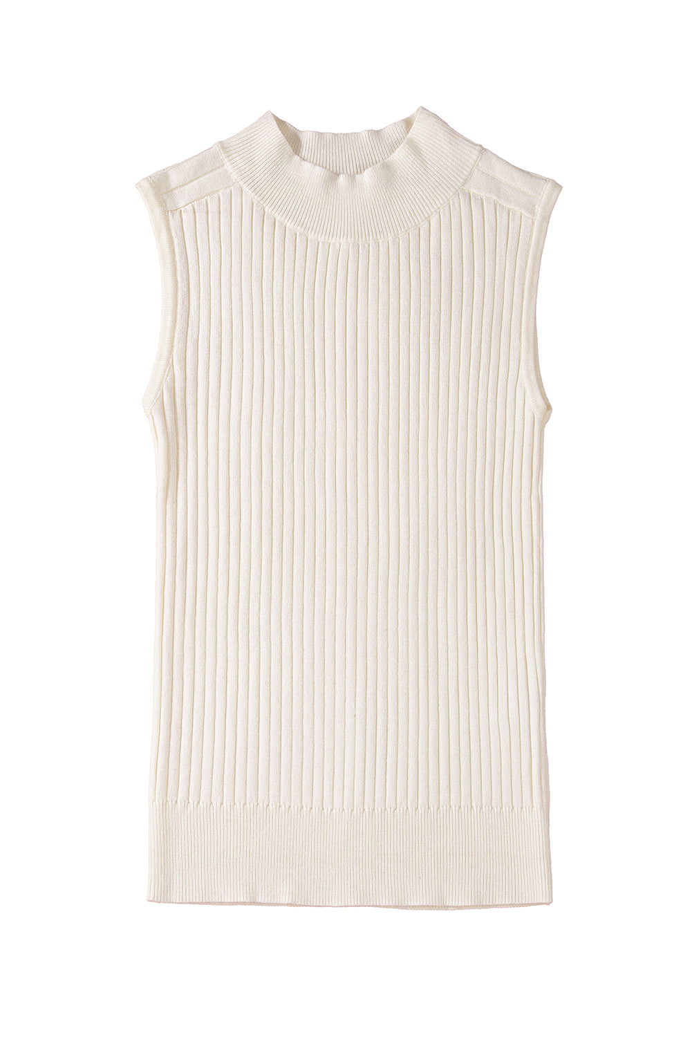 White Ribbed High Neck Knit Top