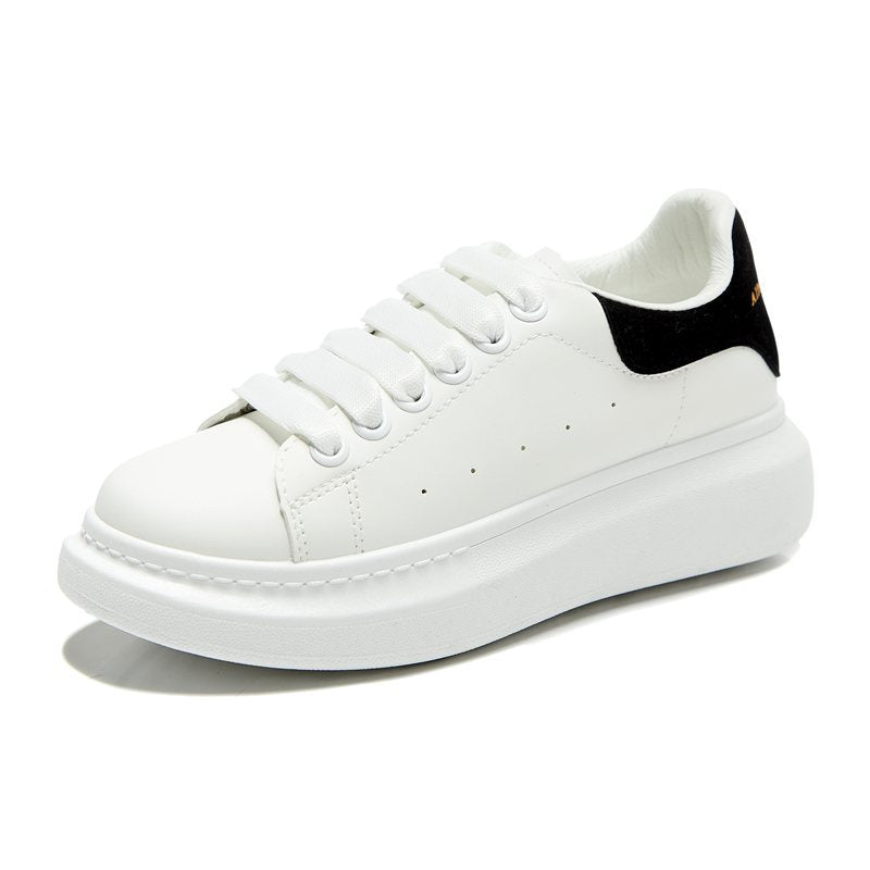 PU Leather Lace Up Round Toe Platform Sneakers