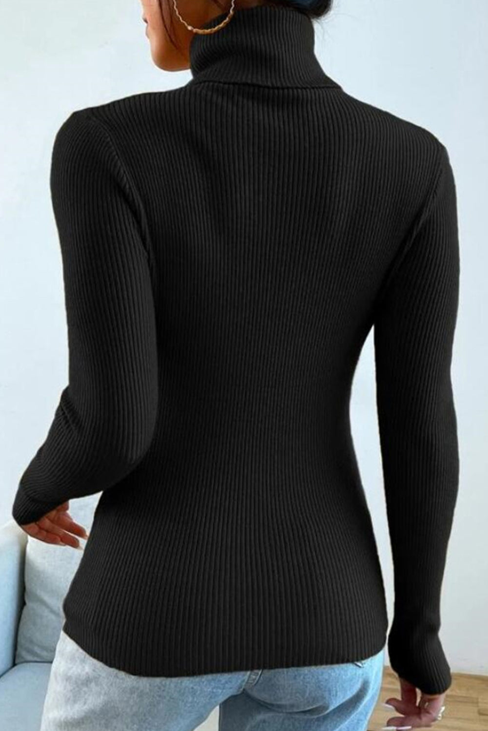 Black Turtleneck Pullover Knit Top