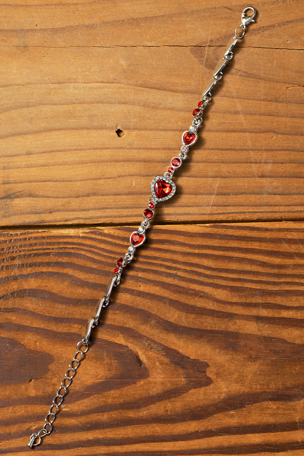 Fiery Red Valentine Heart Shape Gem Bracelet