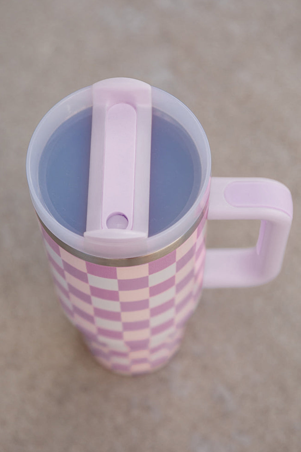 Pink Two-Tone Checkered Stainless Cup With Handle 40oz