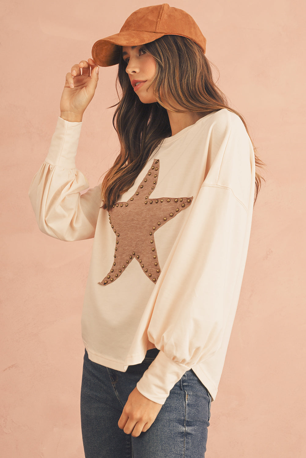 Black Studded Star Graphic Oversized Top