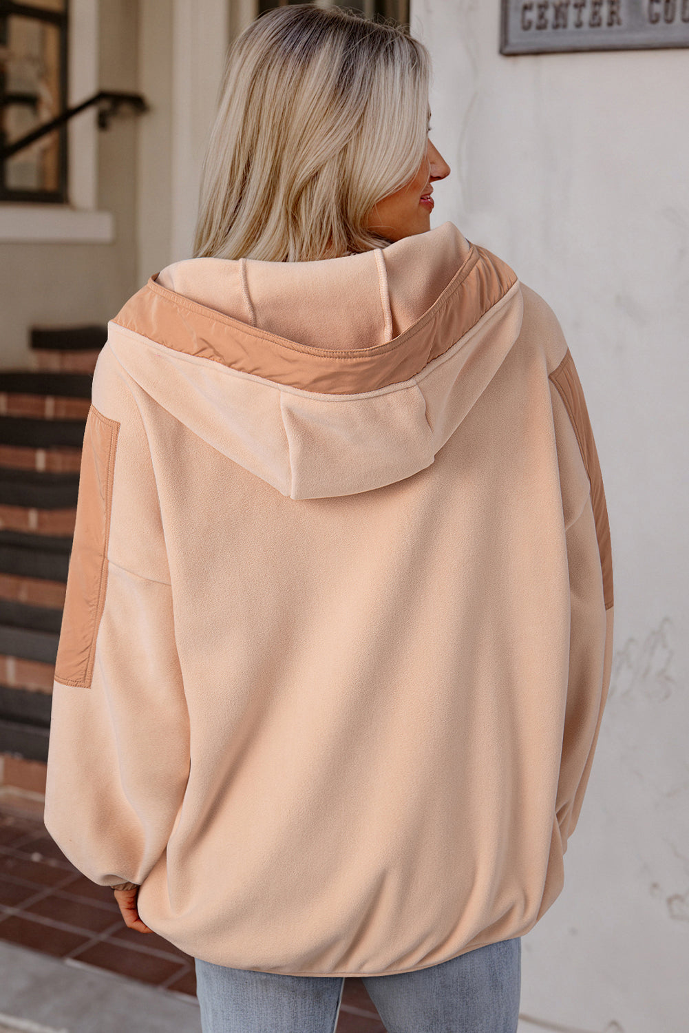 Pink Patchwork Half Zip Oversized Sherpa Hoodie