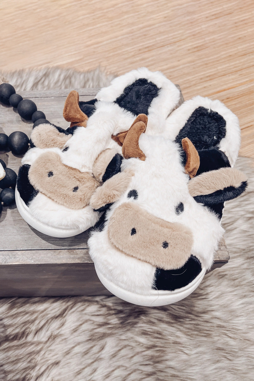 White Cartoon Animal Plush Slippers