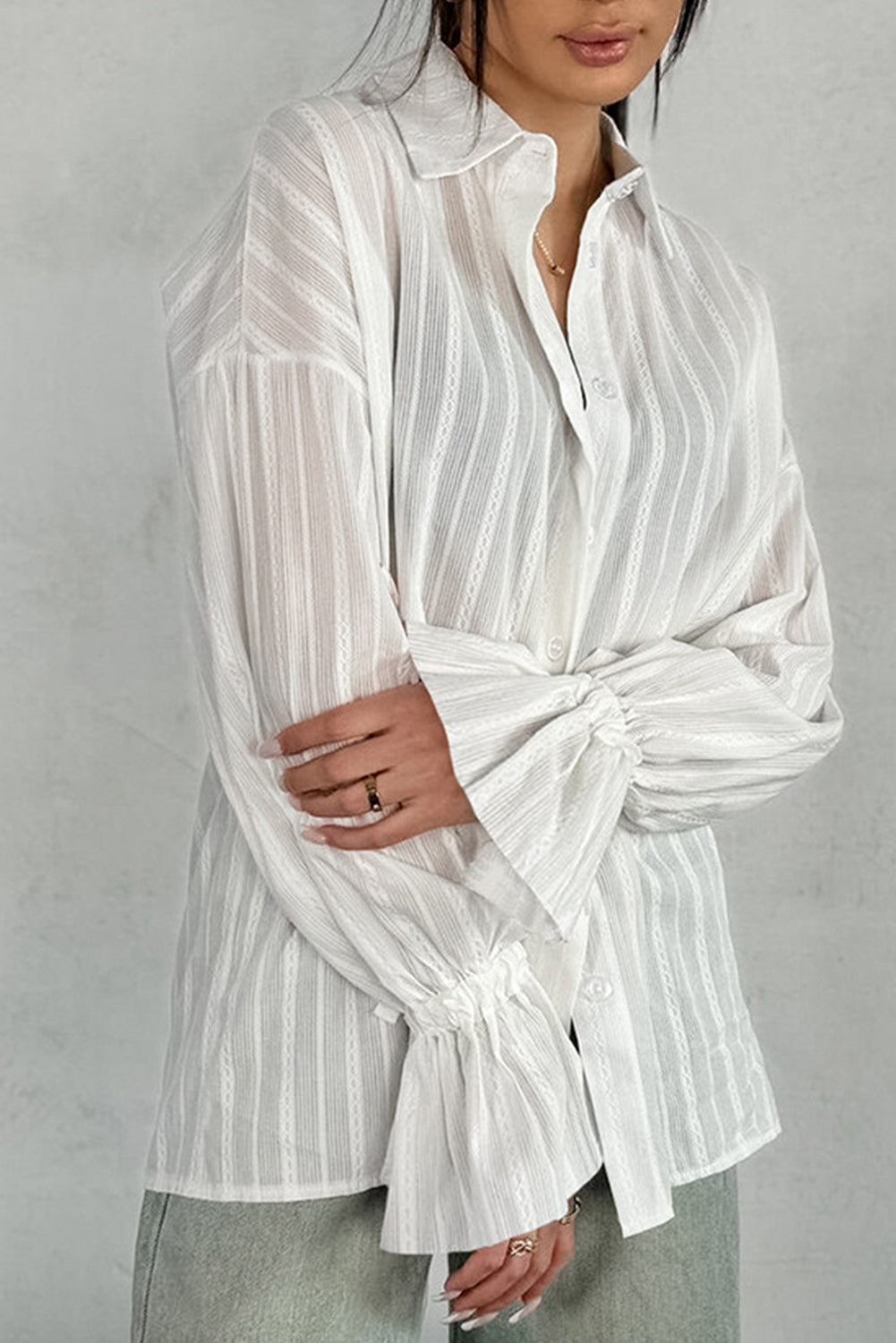 White Stripe Loose Flared Sleeve Shirt