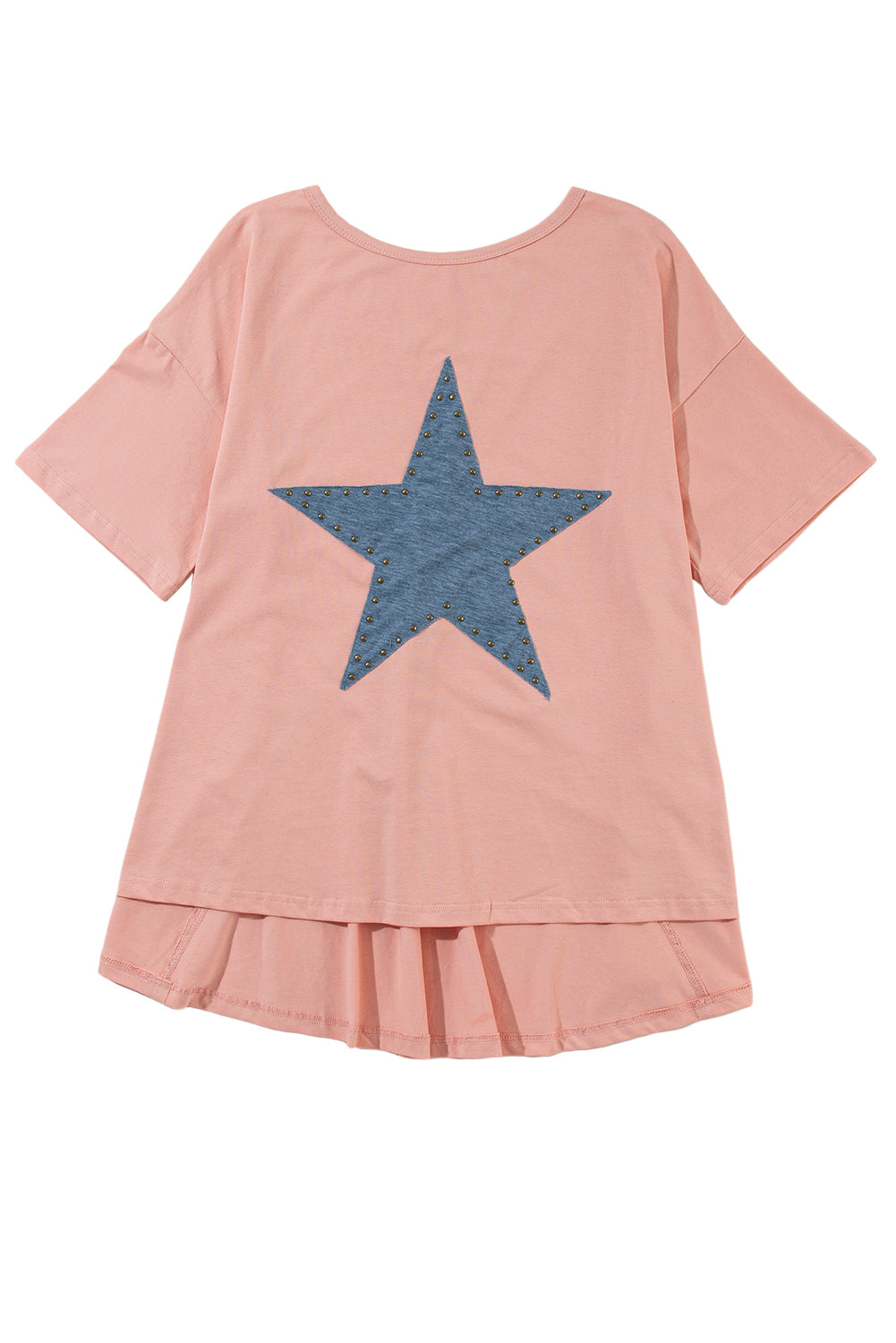 Apricot Pink Studded Star Patch Side Slits High Low Tee