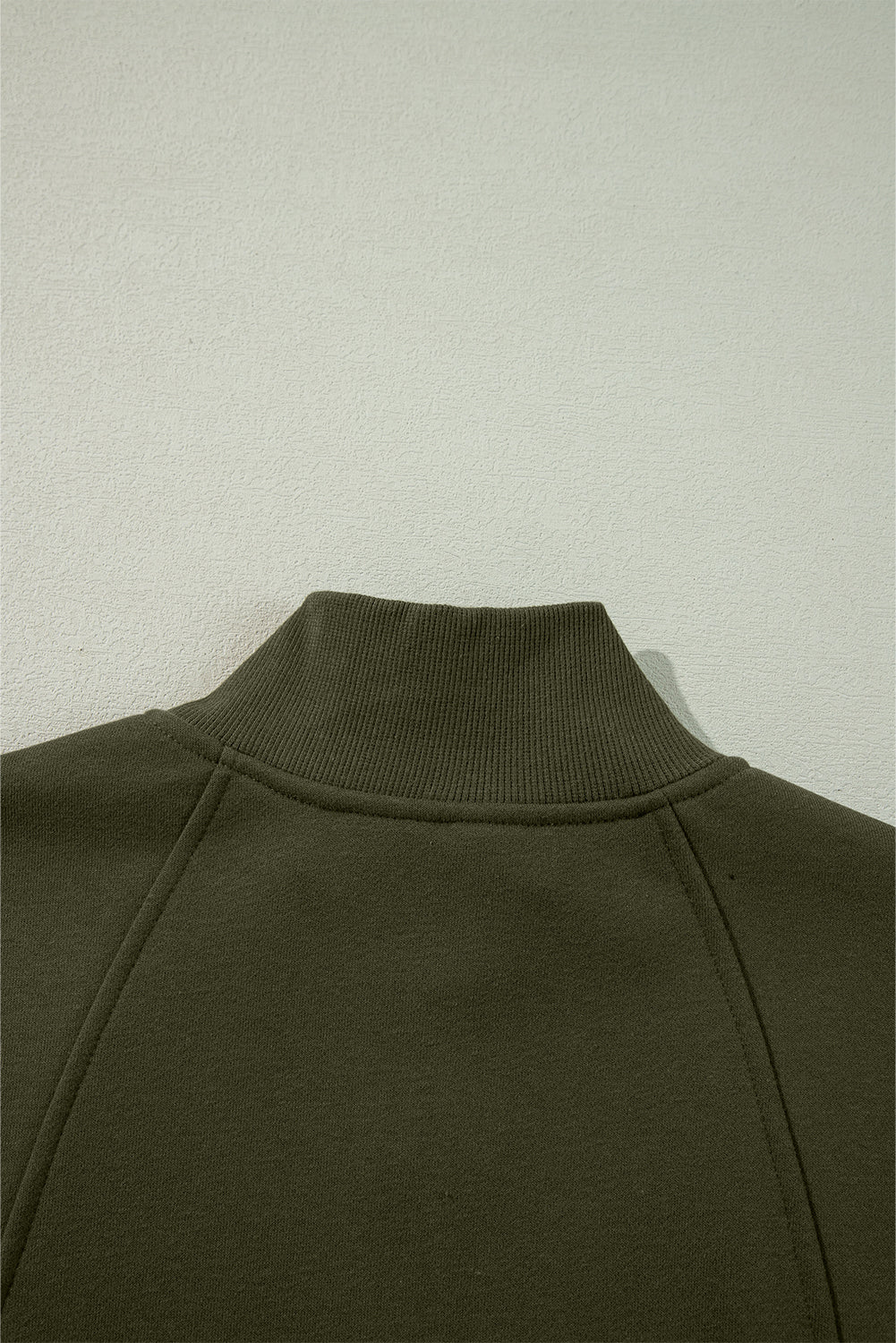 White Zipper Collared Drop Shoulder Plain Sweatshirt