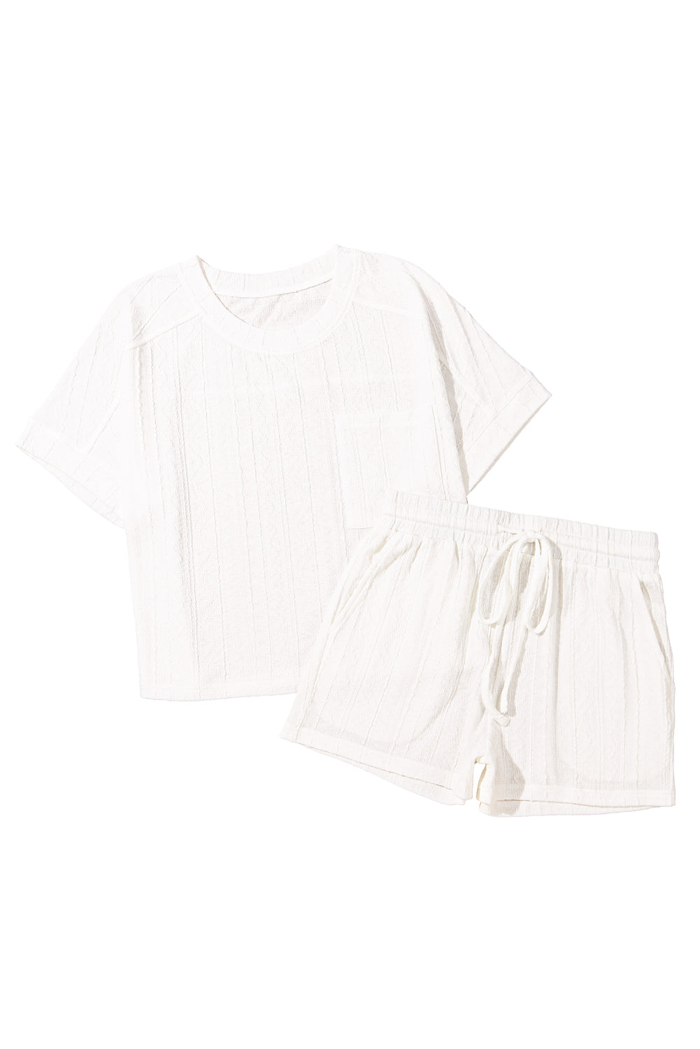 Jet Stream Textured Patched Pocket Short Sleeve Top and Drawstring Shorts Set