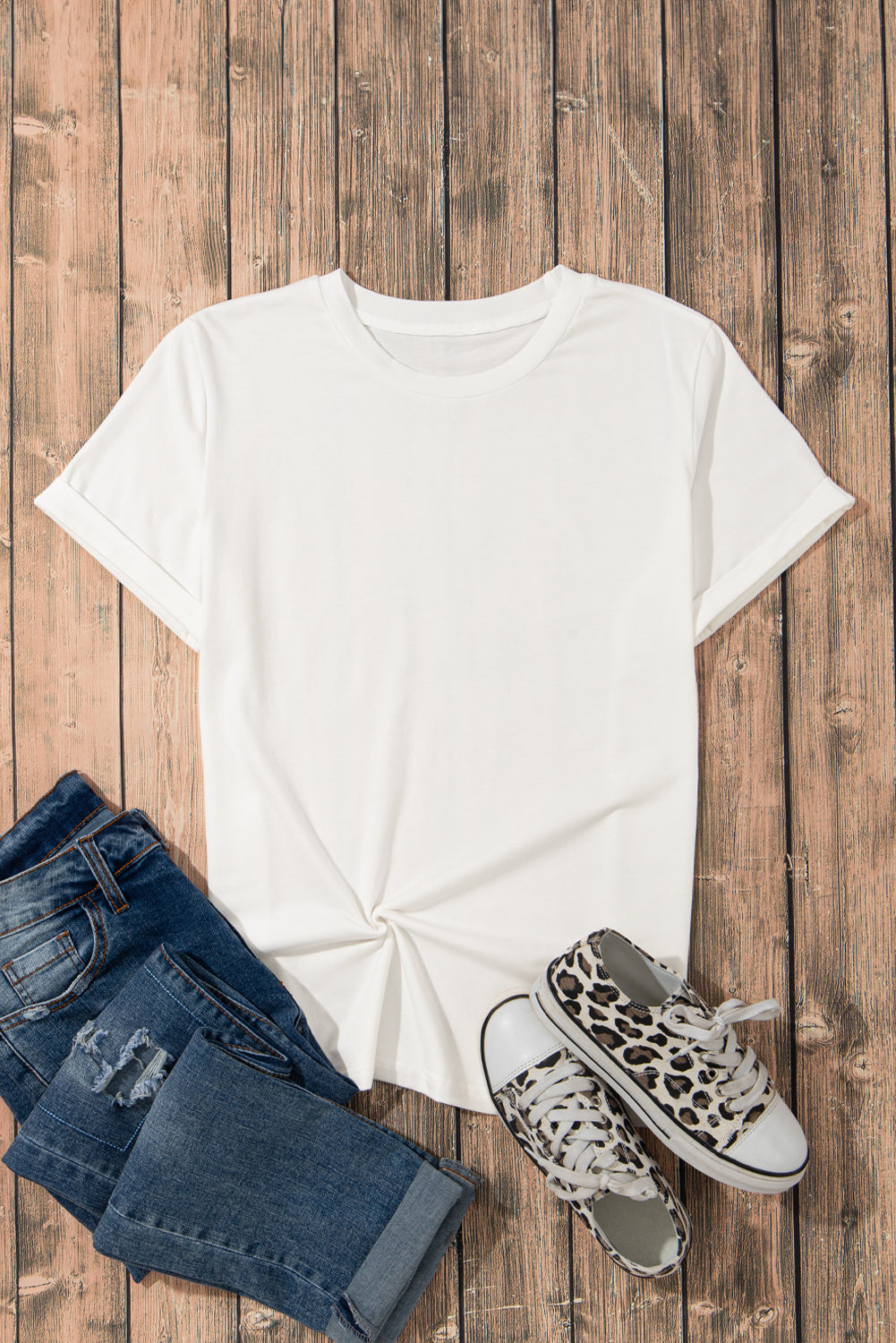 Gray Solid Color Basic Crew Neck Plain Tee